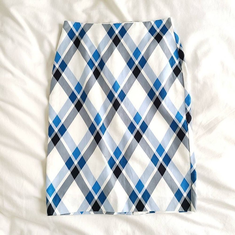 Ann Taylor Pencil Skirt Women's Size 2 Multicolor Plaid Zipper Linen Blend‎